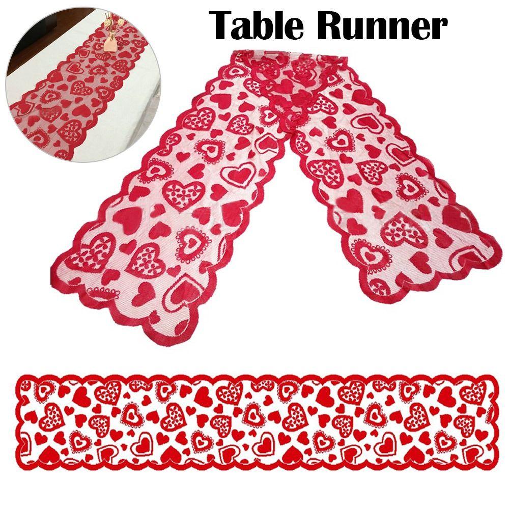 Romantic Red Heart Valentines Day Decorations Lace Insulation Table Runner Placemats Tablecloth Valentine's Day