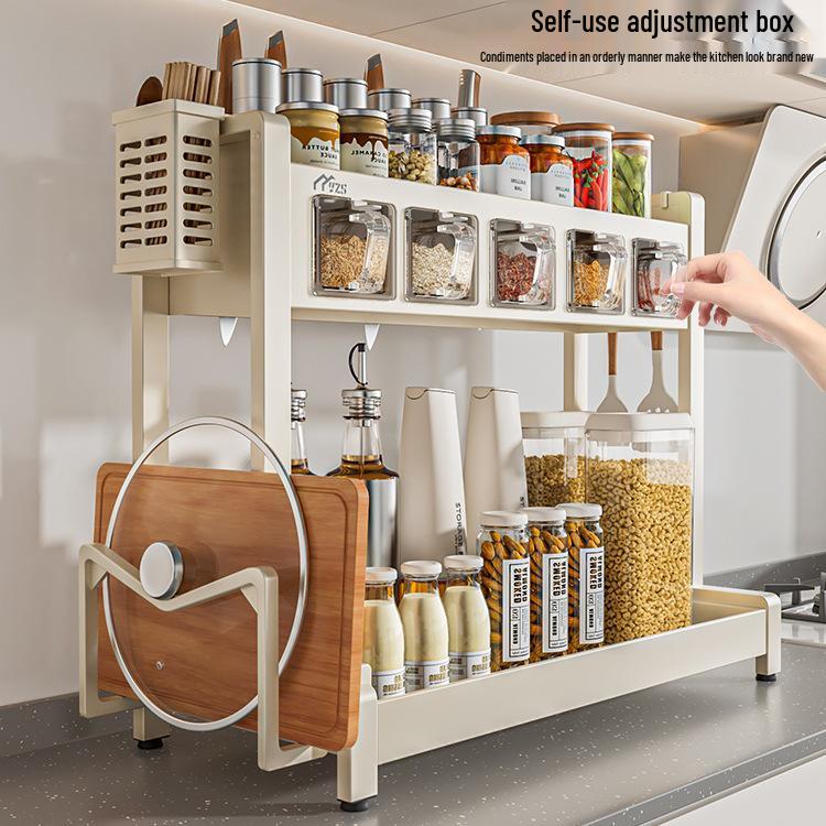 White Multifunctional Seasoning Rack & Knife Holder with Spice Storage Canisters