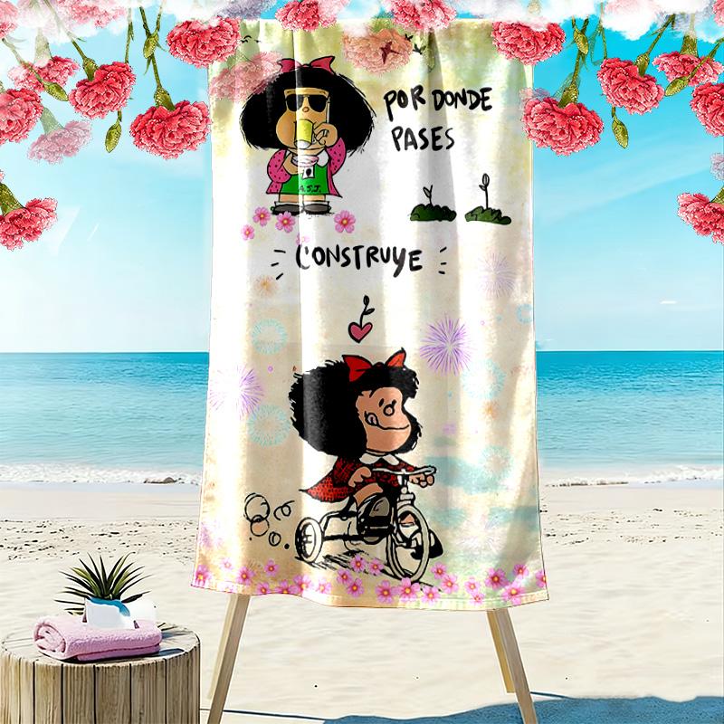 Mafalda Print Beach Towel, Large Soft Quick Dry Towel for Beach Camping Swimming