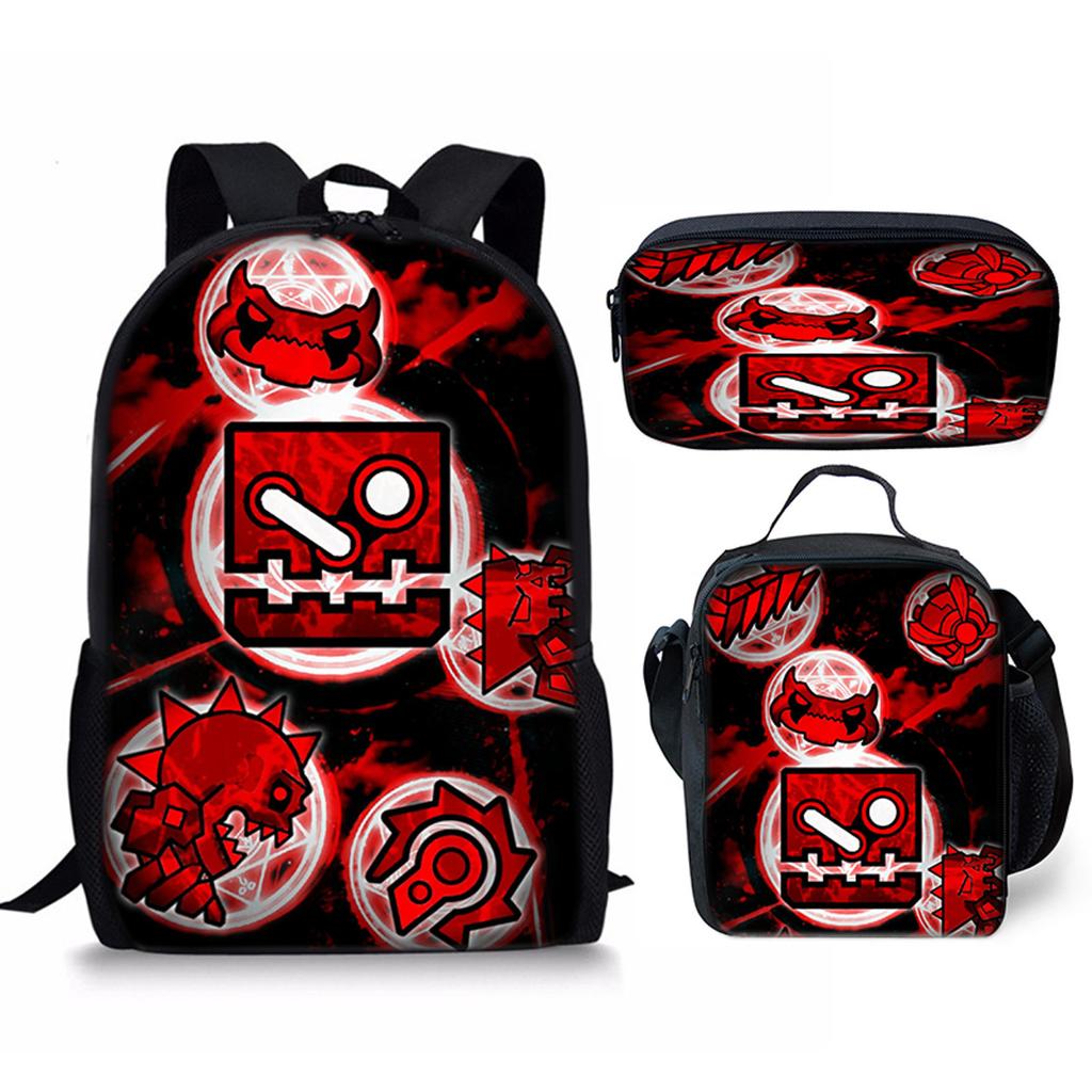 Hip Hop Popular Funny Geometry Dash 3D Print 3pcs/Set pupil School Bags Laptop Daypack Backpack Crossbody Lunch bag Pencil Case