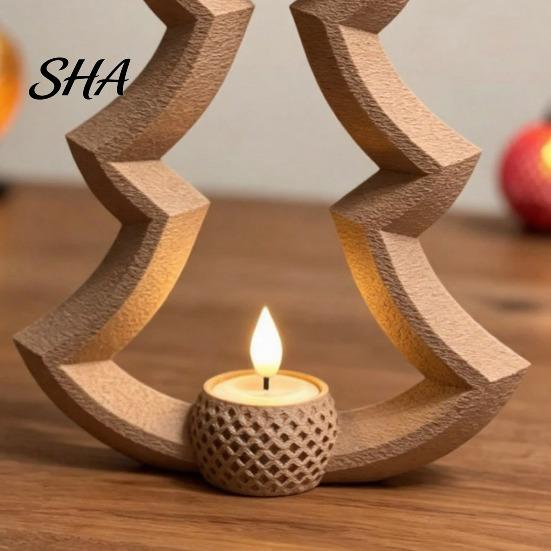 Unique Holiday Gift for Friends Christmas Tree Tea Light Candle Holder, 3D Printed Hollow Wood Elegant Shadow Tabletop Ornament Party Home Decor,