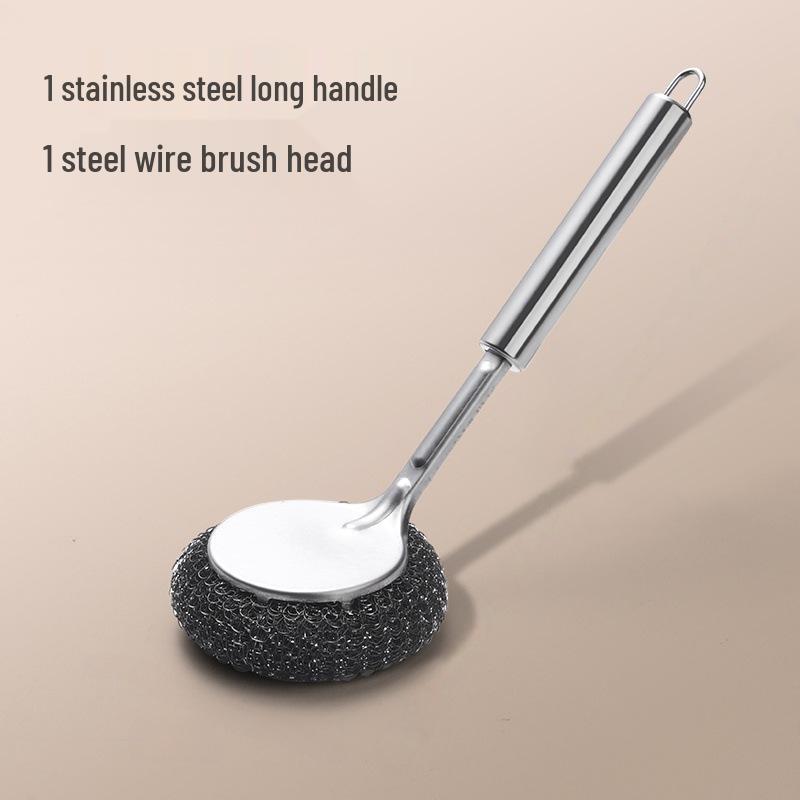 Stainless Steel Pot Scrubber with Long Handle - All-Purpose Kitchen Cleaning Brush