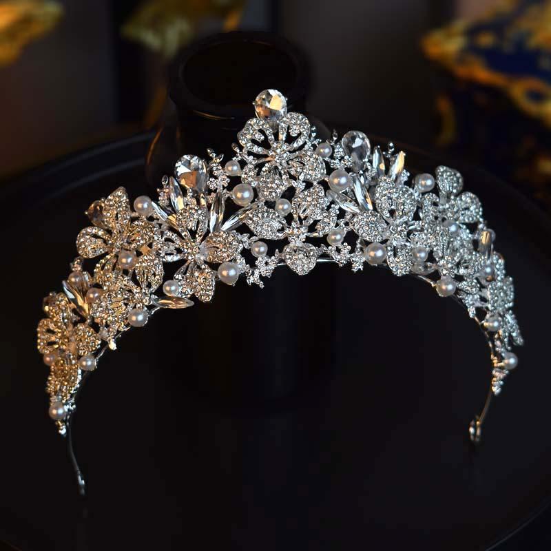 New Pearl Bridal Style Main Wedding Dress Crown Headpiece Super Fairy Birthday Party Crown Retro Evening Dress Hair Accessories