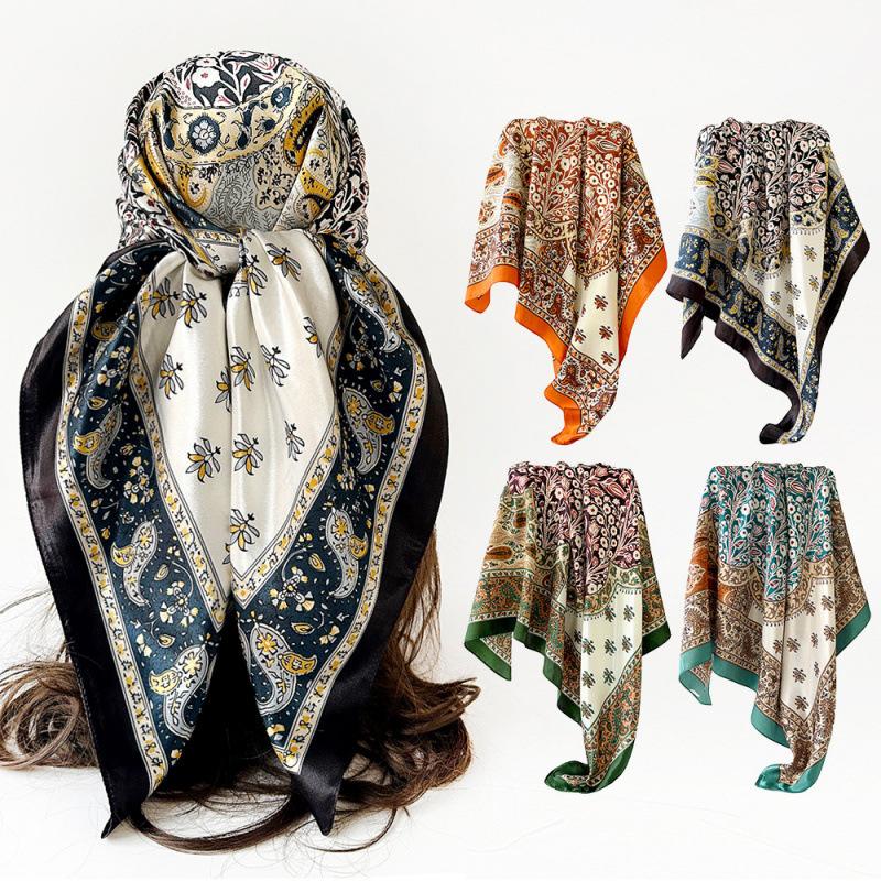 90cm Satin Scarf with Paisley Print - Classic Square Scarf/shawl for Women