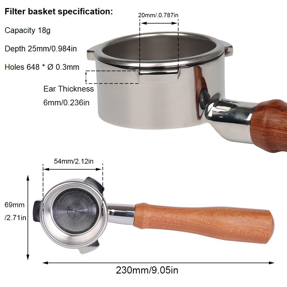 54mm Bottomless Portafilter for Solis Barista Perfetta SK1170S and Breville Barista Series (Rosewood)