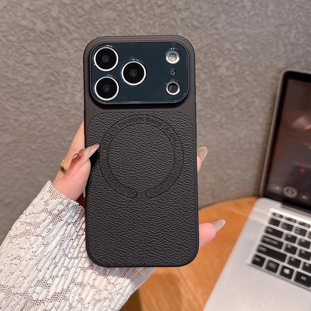 For iPhone 17 Pro Magnetic Back Cover Precise Cutouts Textured PU Leather Coated TPU + PC Protective Phone Case Compatible with MagSafe