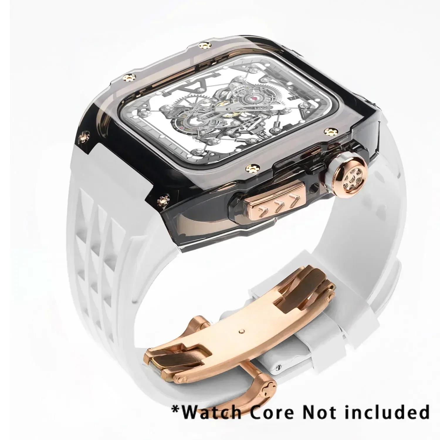 

Роскошный комплект для модификации Glacier для IWatch Series 9 8 7 6 5 4SE 45MM 44MM Прозрачный чехол для Apple Watch Ultra 3 49mm Мод-браслет 45MM Or 44MM