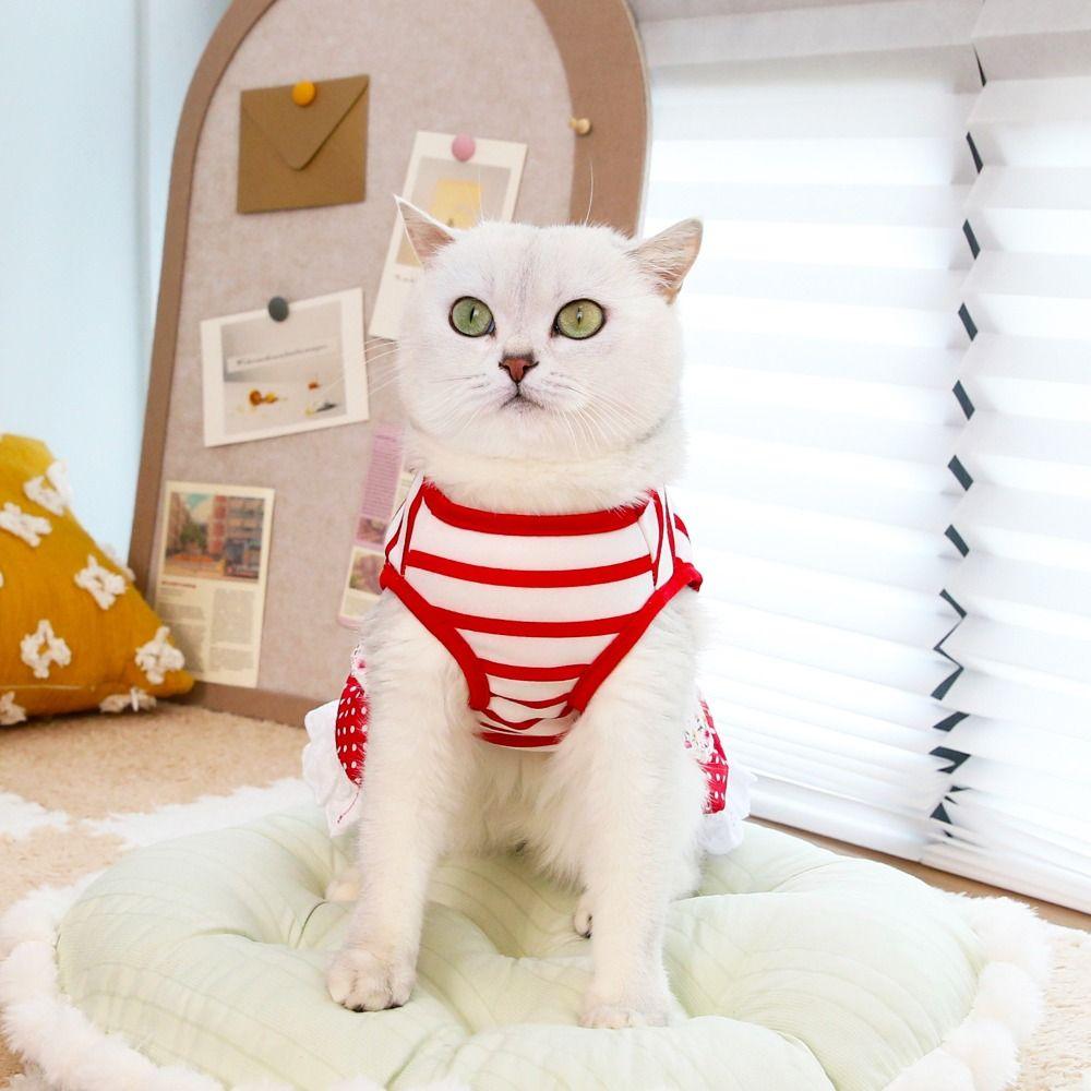 Cute Striped Dog Dress Soft Cat Vest Harness Pet Chest Strap Pet Princess Lace Skirt  Spring