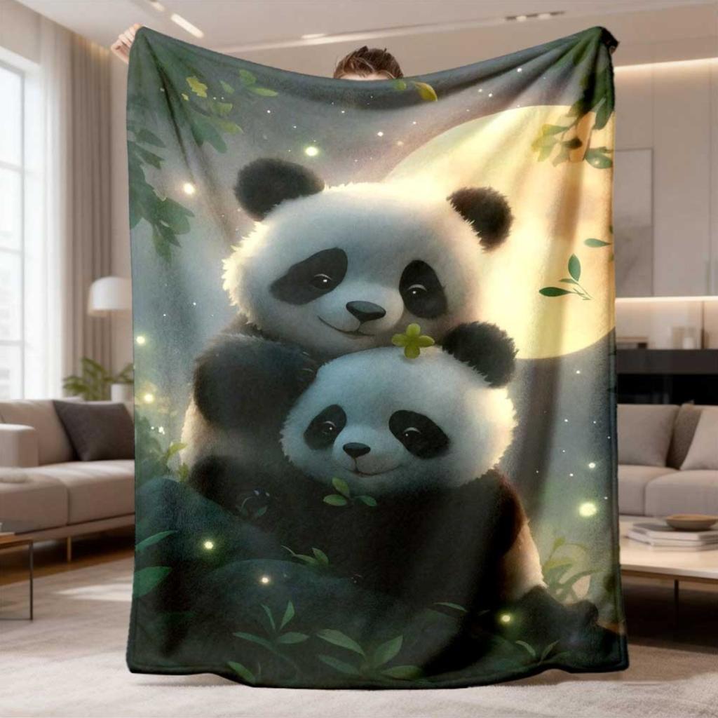 2026 New Flannel Blanket Featuring a Cute Panda Embracing The Moon, Soft And Hypoallergenic, Perfect for All Seasons, Ideal for Bed, Sofa, And Office