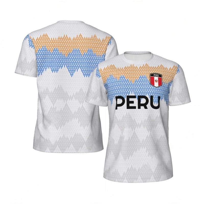 Fashion Peru Flag Graphic Football T Shirts For Men Trend 3D National Emblem Printed Sports T-shirts Loose Breathable Tees Tops