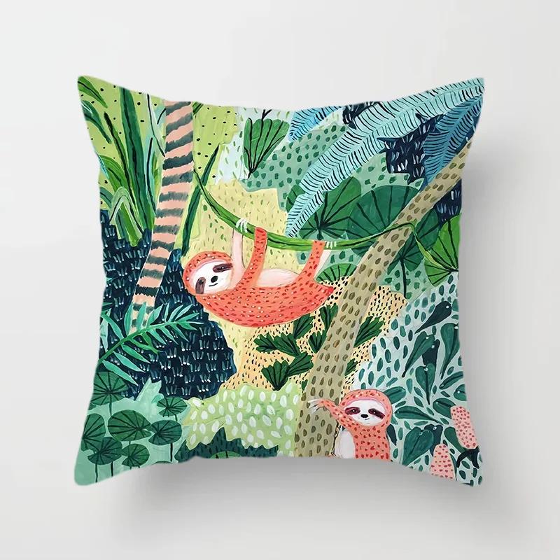 Animal Forest Throw Pillows Cushion Cover Tropical Palm Plant Flower Bohemian Pillow Decorative Pillowcase for Sofa Pillowcover