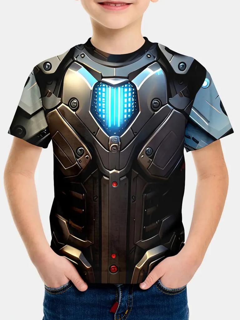 Krieger Rüstung Jungen Kleidung 3D Druck Kinder T-Shirt Sommer Rundhals Kurzarm Oberteil Lässiges T-Shirt Locker Streetwear Kinderkleidung