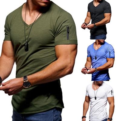 New Summer Short Sleeved Zipper Casual T Shirt Men Casual V Neck Fashion T-Shirt Men Fitness Streetwear Tees Tops
