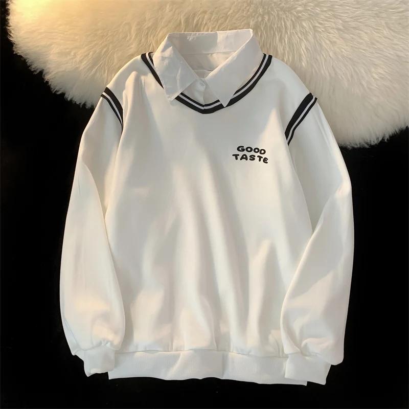 

harajuku принт с буквами пэчворк толстовки женская одежда осень-зима флисовый свитшот в стиле преппи с длинным рукавом свободный худи L белый