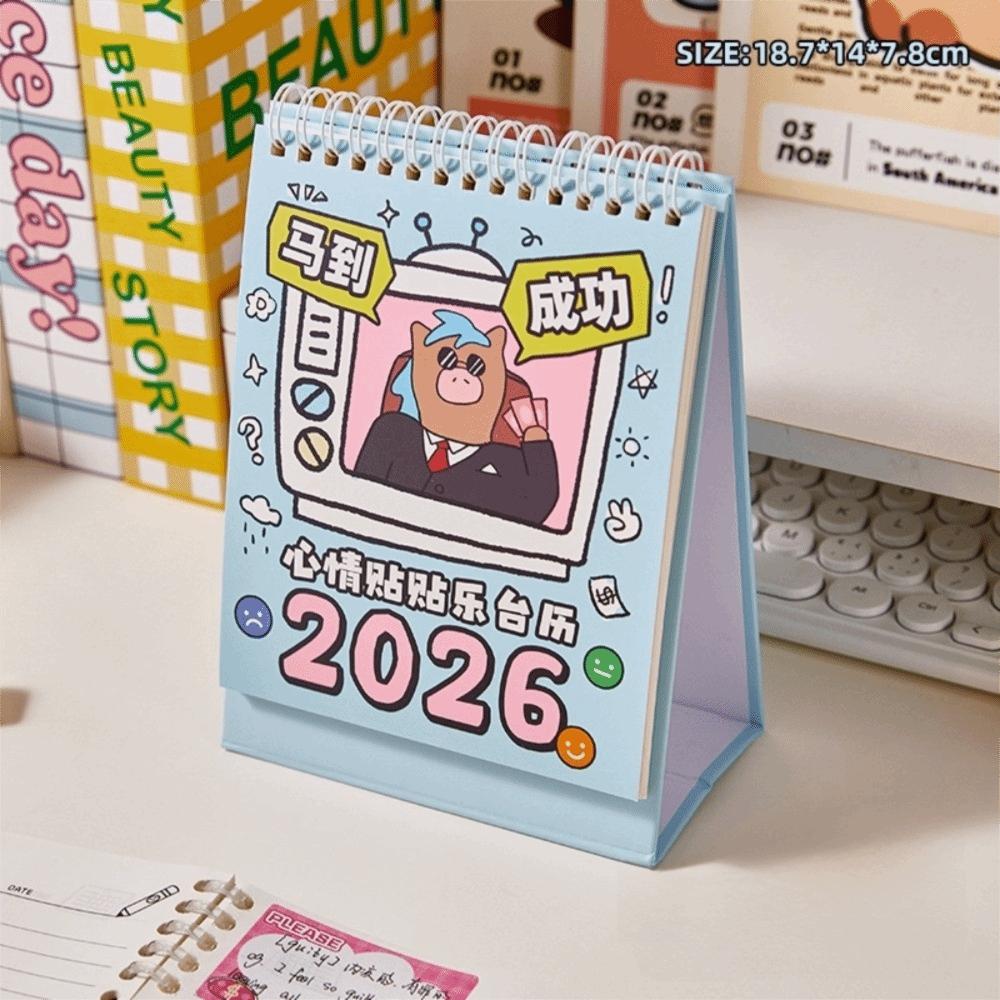 2026 Mini Tischkalender Cartoon Pferd 2026 Spiralbindungskalender Tragbarer Desktop-Kalender Zuhause