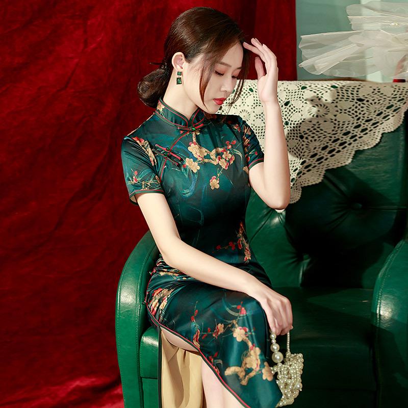 2024 Retro Shanghai Style Double-Layer Cheongsam: Eight-Button Long Dress