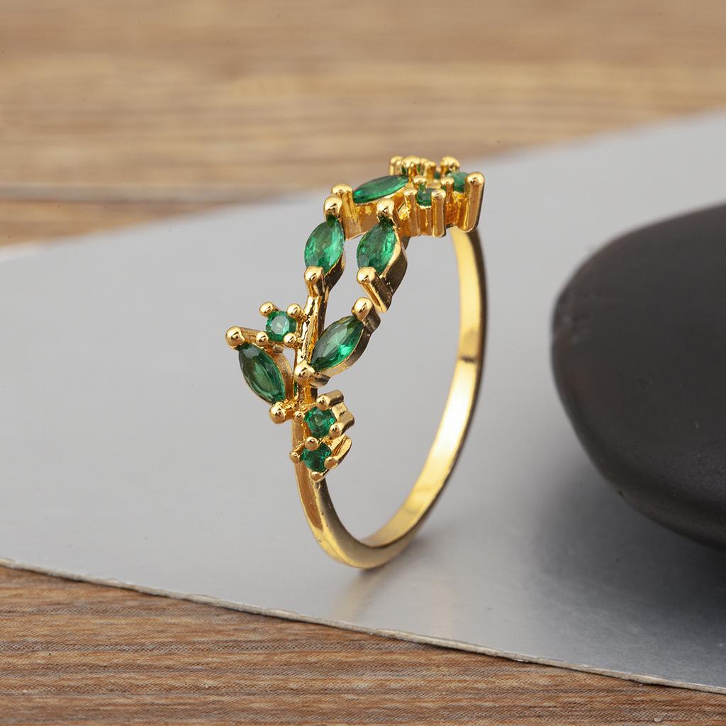 Nidin New Trendy Leaf/Water-drop/Flower Shape Inlaid Green Zircon Open Rings Adjustable For Women Temperament Finger Jewelry