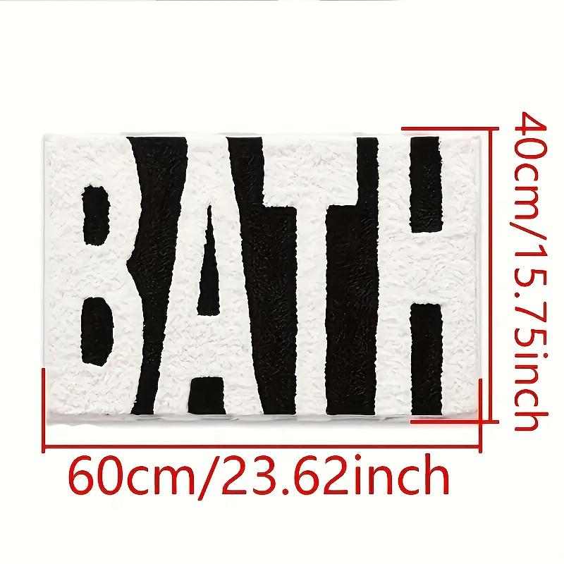 1pc "BATH" Design Non-Slip Bath Mat, Ultra Absorbent Polyester Bathroom Rug, Black and White Textured Entryway Carpet