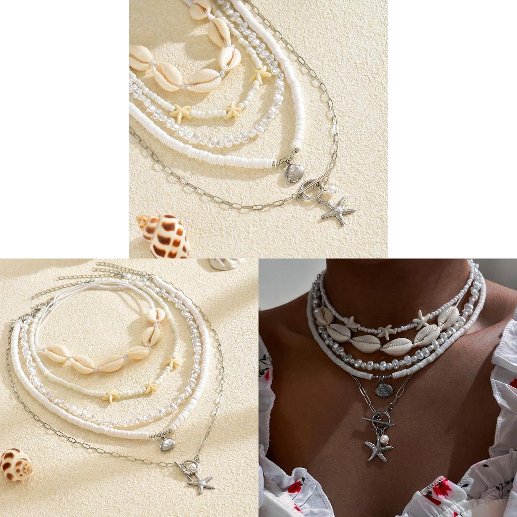 Natural Pearl Shell Necklace Multilayer Elegant Neck Accessory For Ladies