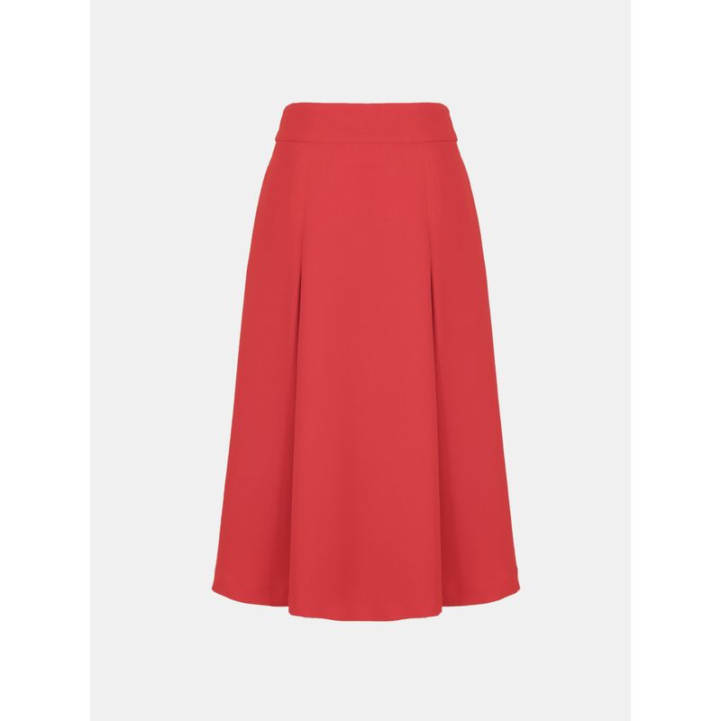 

Blue Rose Plus size women clothing Autumn New High Waist Retro Bright Red Skirt Rayon Heavy Crepe Mid-Length Waist Skirt Red 5XL