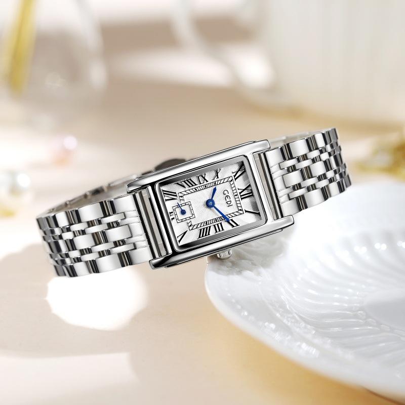 Creative Independent Second Hand Light Luxury Roman Scale Small Square Plate Waterproof Quartz Stainless Steel Retro Women'S Watch