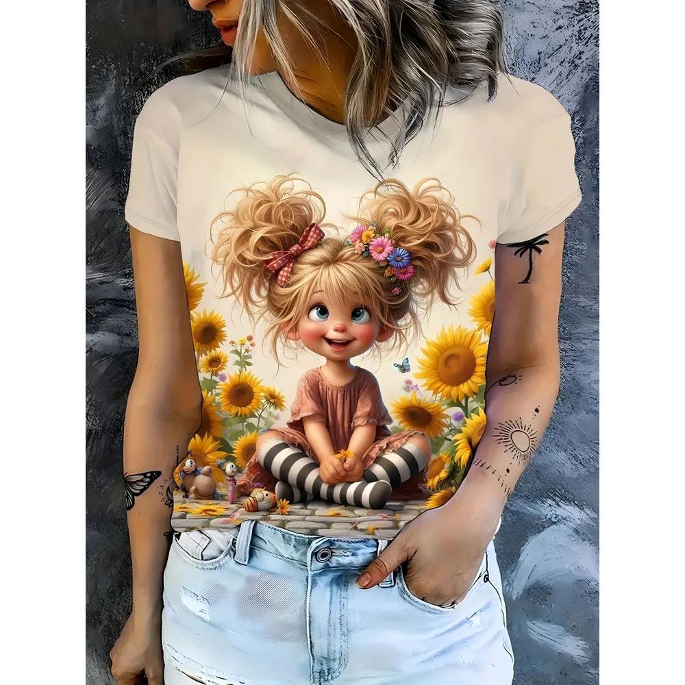 Fashion Women's Printed T-Shirt Casual Versatile Short Sleeve Daily Comfort Short Sleeve Simple T-Shirts Women’s