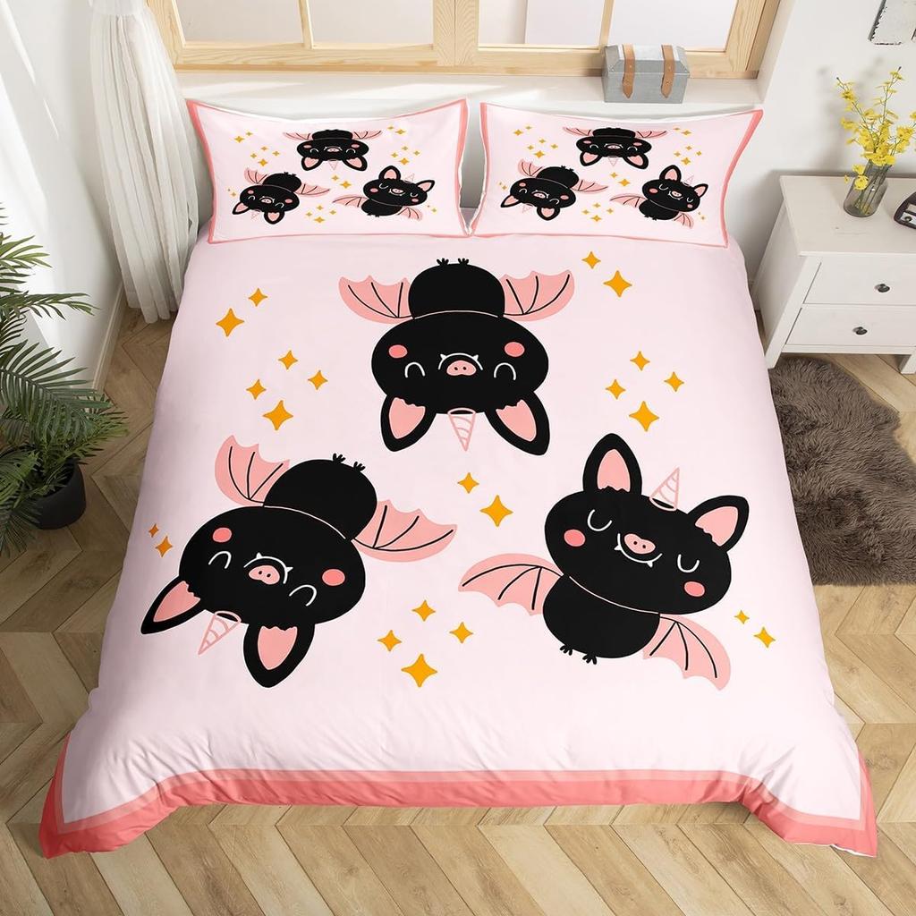 Cute Pig Duvet Cover Set Rose Flower Princess Bedding Set,Girls Women Room Decor,Cartoon Livestock Animal Rustic Comforter Cover