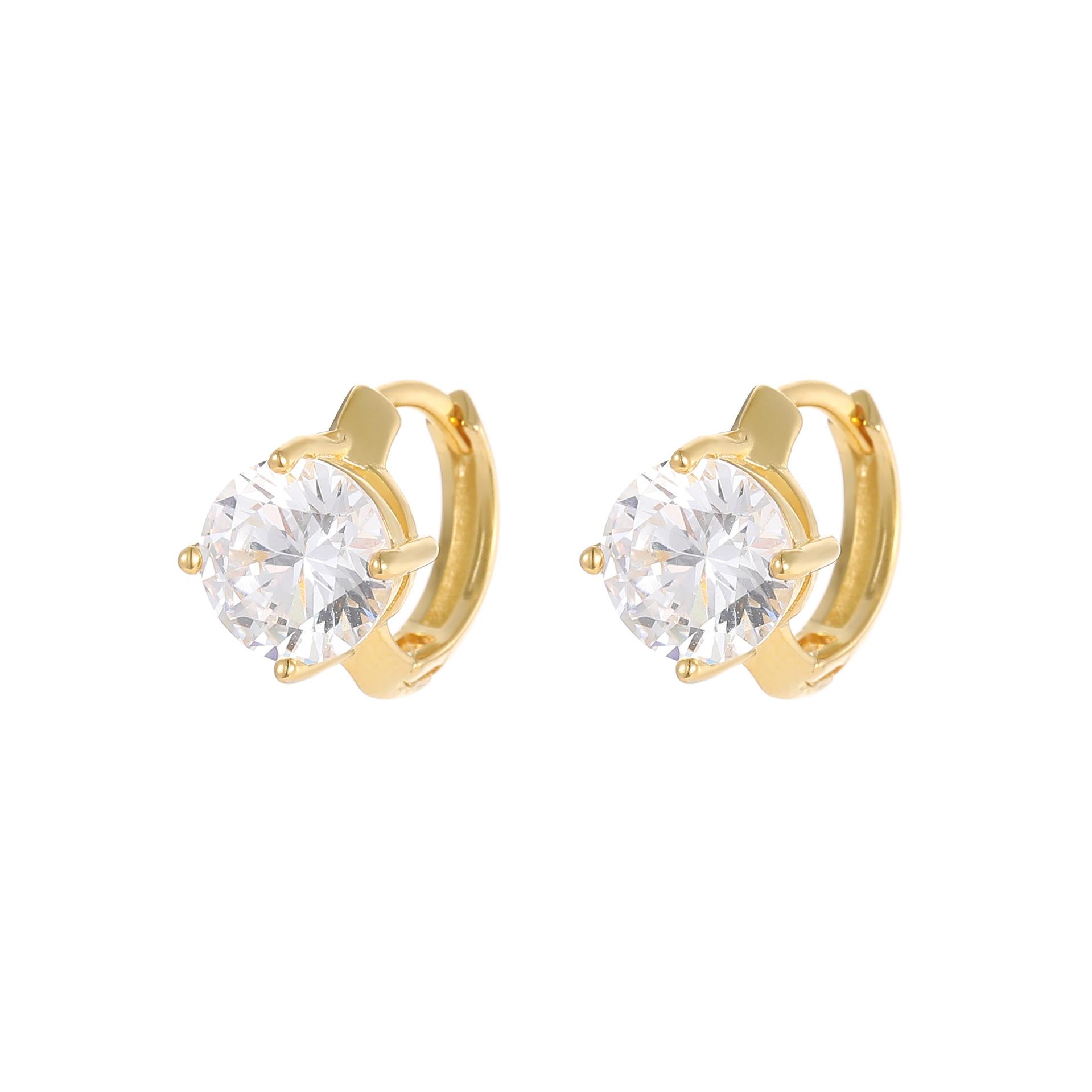 Luxury 18K Gold Plated S925 Silver Round CZ Huggie Hoop Earrings, Sparkling Solitaire Small Hoop Earrings Jewelry for Women золотой