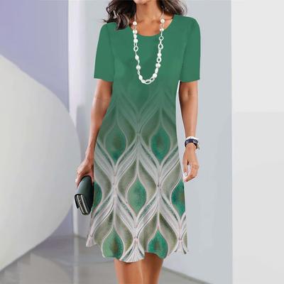 Dresses Patchwork Elegant Print Casual Short Sleeve Summer Dresses Y2k Fashion Women Plus Size Clothing Gradient Print Dresses