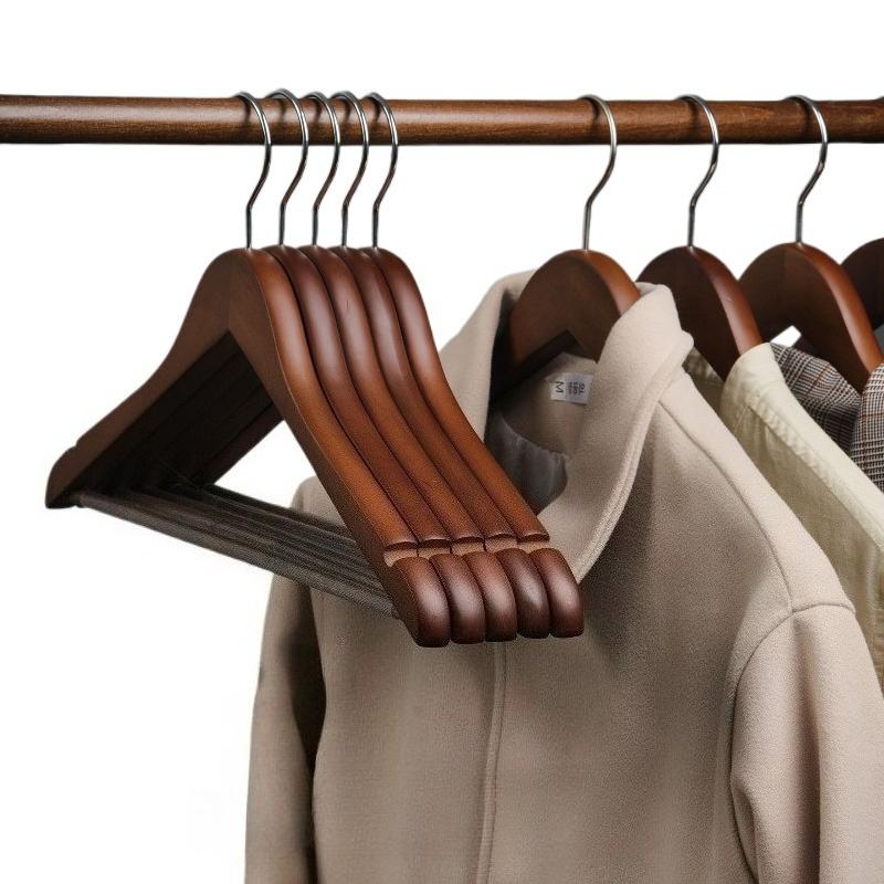 Wooden Hangers 5pcs Solid Wood Coat Hanger Heavy Duty, Smooth Finish High-Grade Wooden Clothes Hanger with Non Slip Pant Bar, 360° Swivel Hook