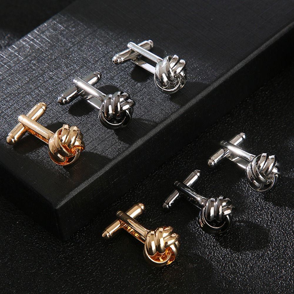 Alloy Alloy Cufflinks Gold Silver Black Shirt Suit Cuff Links Elegant Style Knot  Men