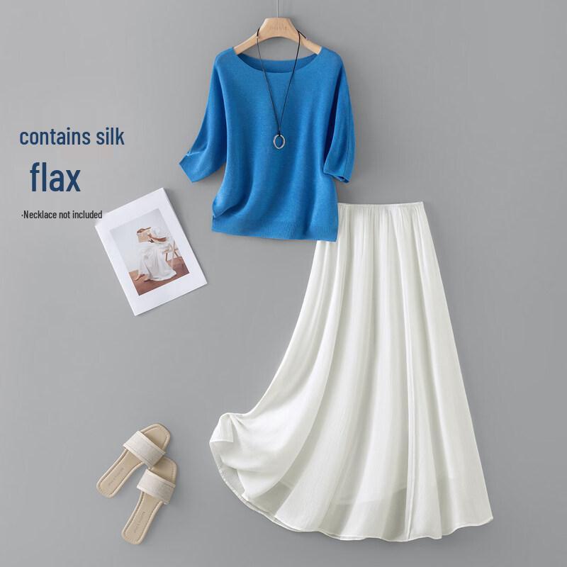 IHIMI Women s Tencel Linen Knit Skirt Set L