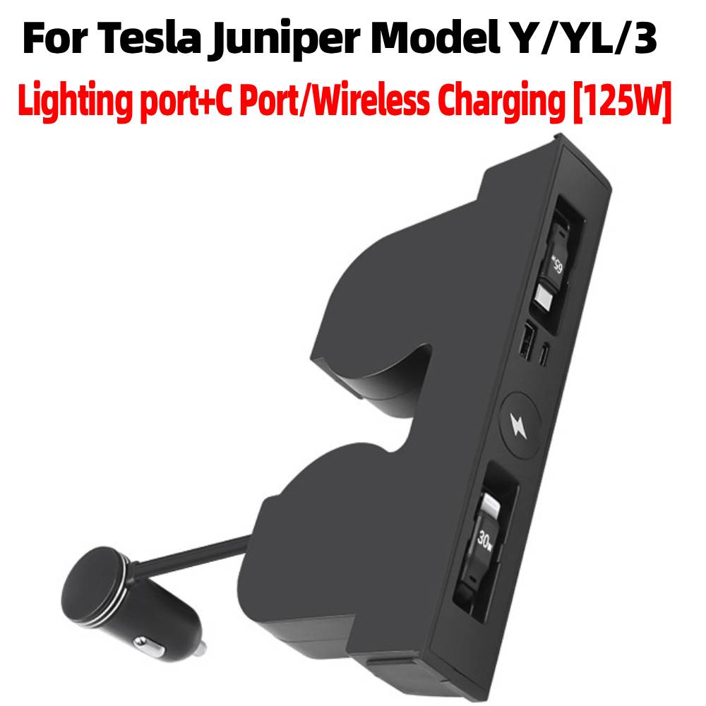 For Tesla Juniper Model Y /YL/ 3 Electric Vehicle Center Console Retractable Docking Station with Wireless Watch Fast Charger
