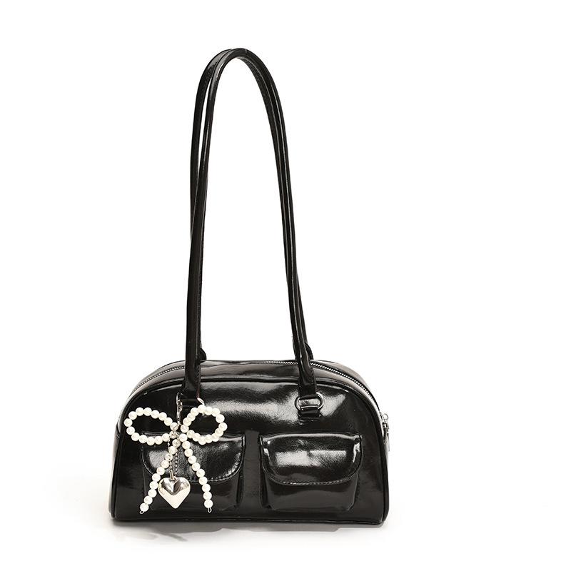 2026 Glossy Underarm Baguette Bag - High-End Women's Commuting Shoulder Bag, Korean Niche Boston Bowling Style