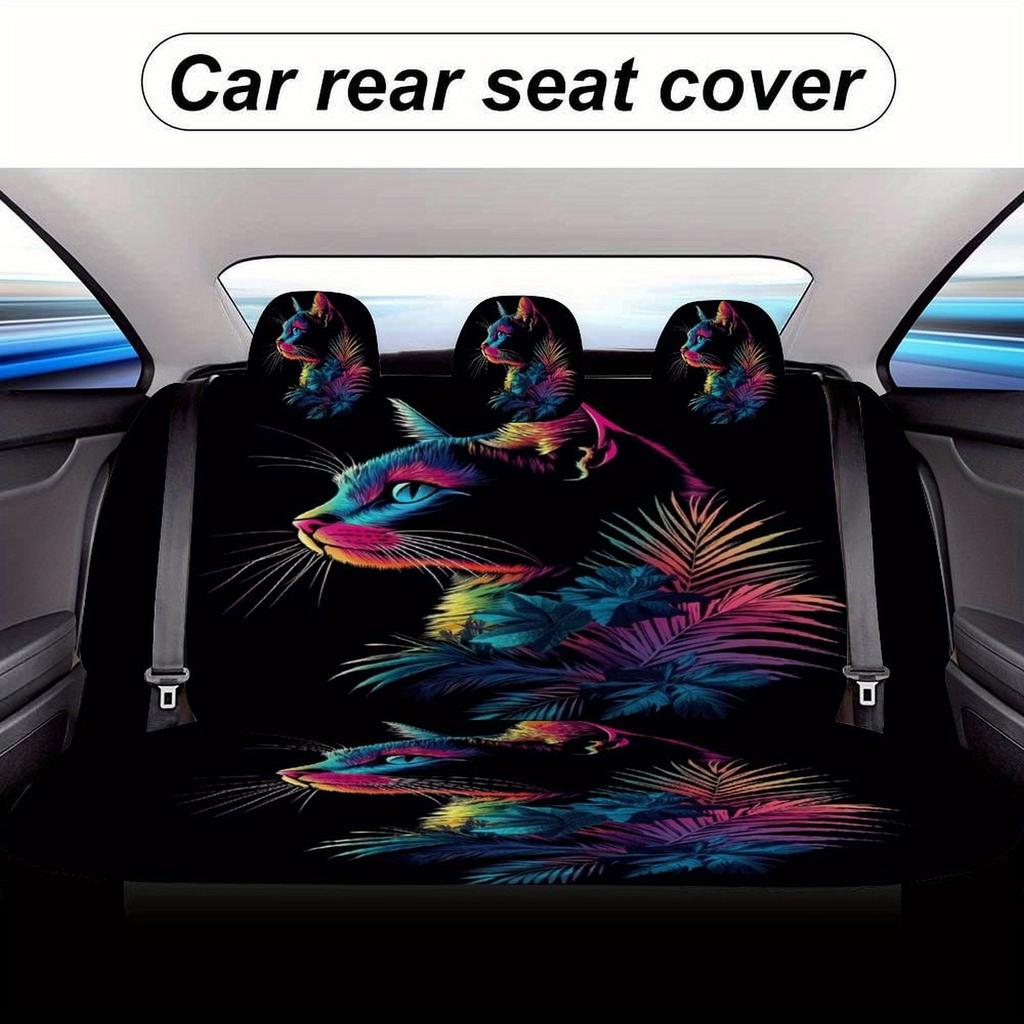 Neon Cat Themed Car Seat Cover Set For Most Cars, Fashionable Novelty Car Seat Protector Covers Full Set, Universal Car Seat Cov