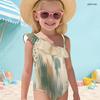 Girls One Shoulder Ruffle One Piece Grey Printed Swimsuit