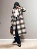 Women's Double-Sided Cashmere Plaid Coat - Long, Loose, Wool Blend Overcoat for Autumn/Winter 2025, Socialite Style.