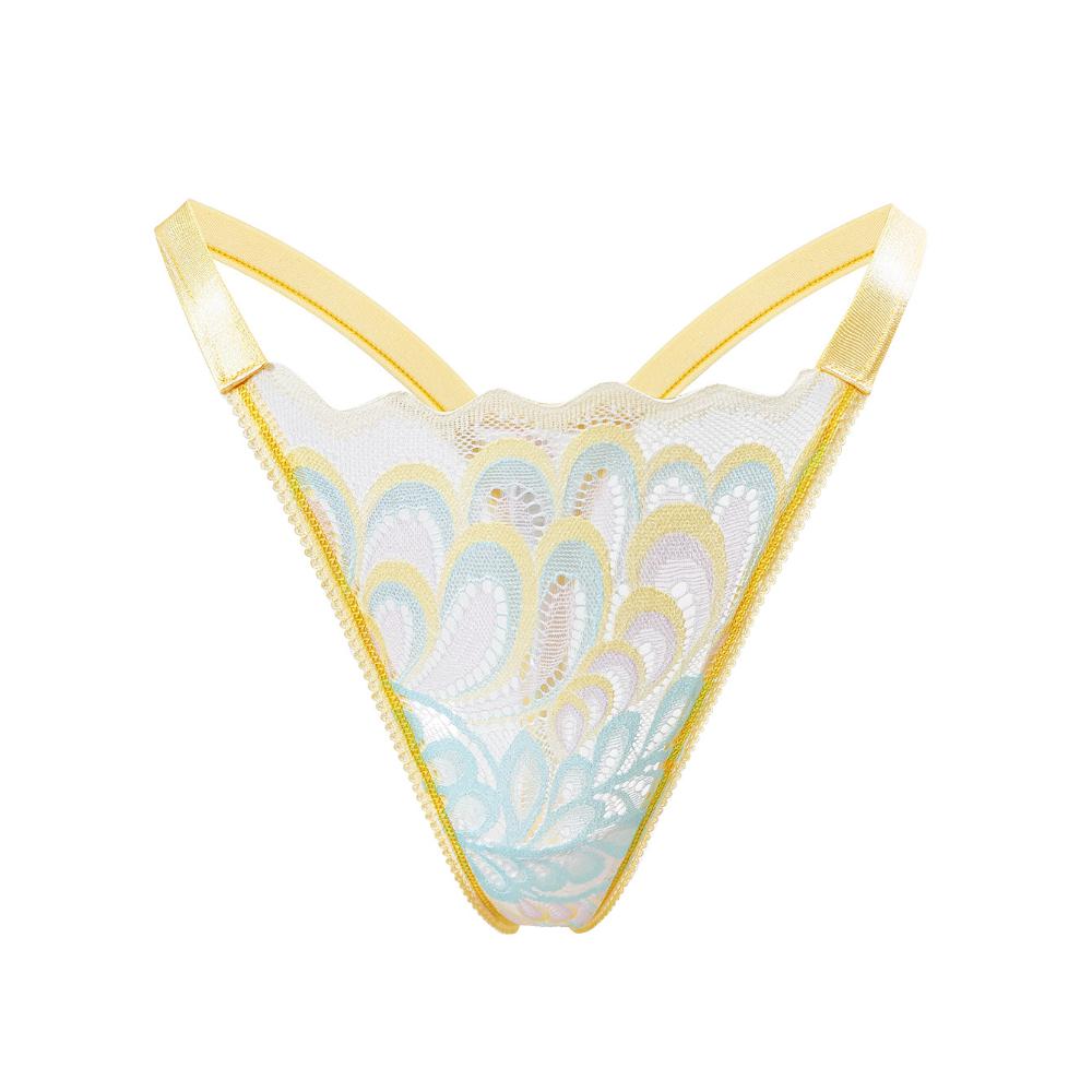 Women's Sexy Peacock Thong Low-Rise Translucent Mesh Lace Panties European Size S-L
