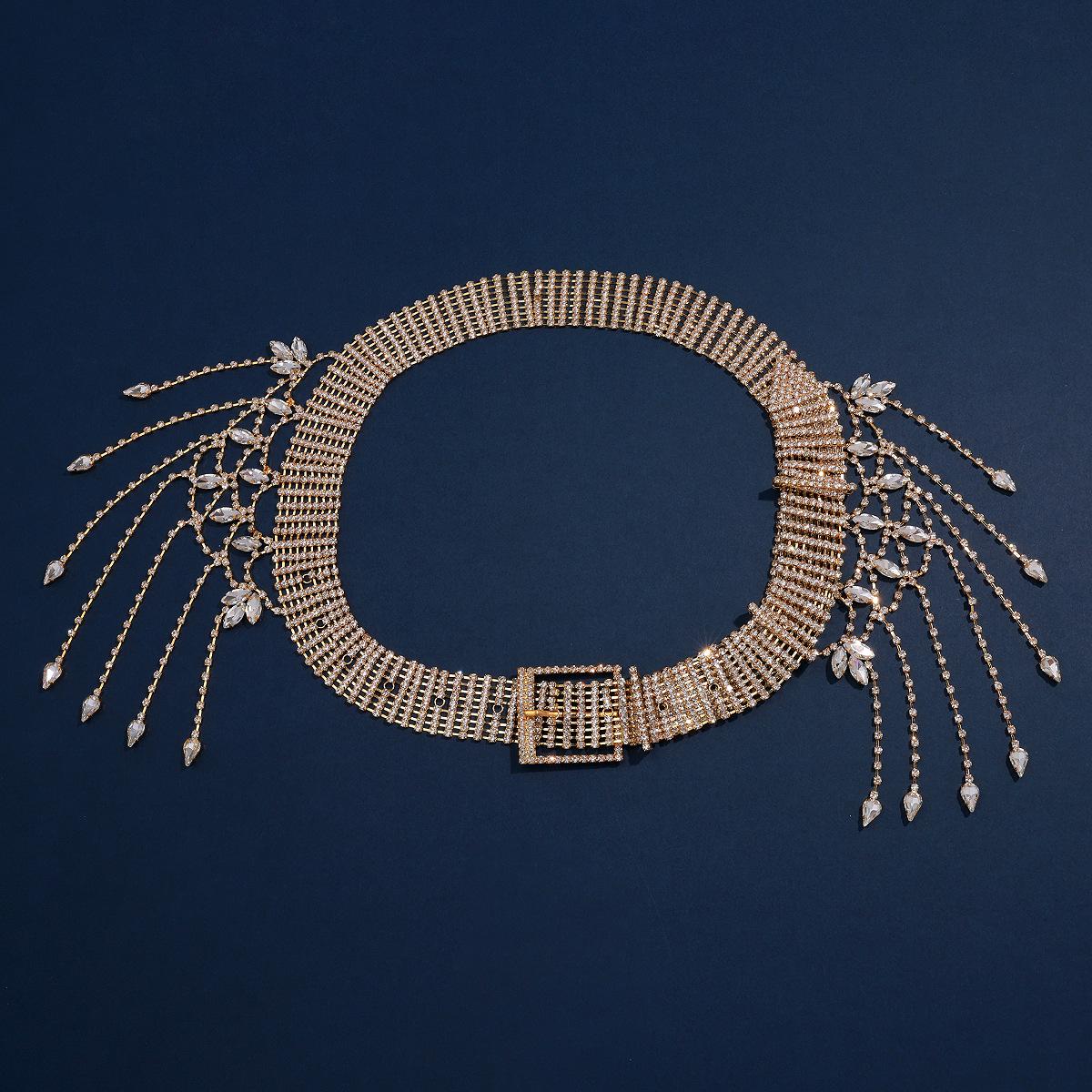 

Изысканный многорядный пояс-цепочка с кисточками из стразов для женщин золотой