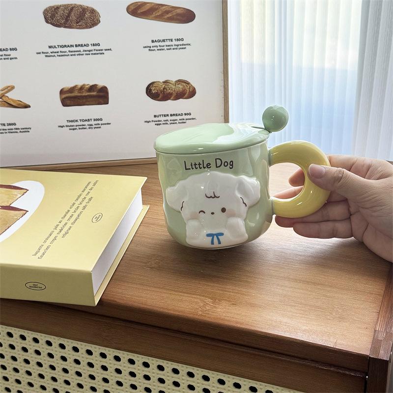 

Кружка в виде щенка с крышкой-ложкой, симпатичная, высокая, парная чашка для воды для девочек, домашний креативный сувенир из керамики 301-400ml