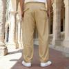 2026 Casual Men's Loose Summer Breathable Beach Pants with Drawstring and Straight Leg Design in Solid Colors.