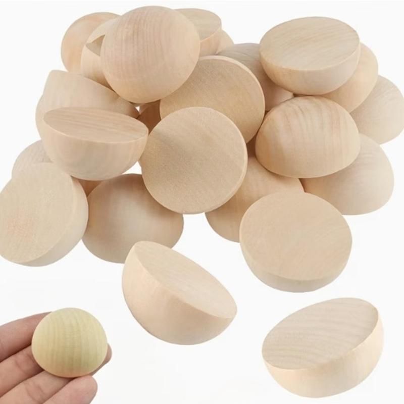 5/10/20/30/50Pcs Natural Half Wooden Beads Half Unfinished Wood Balls Split Wood Beads For Diy Craft Toy Home Decor
