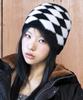 GLACK Gc076 Diamond Checker Hairy Knit Beanie (Black)