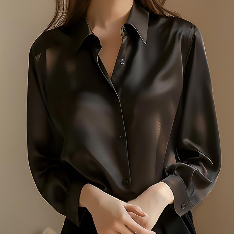 Summer Trend Fashion Women's Casual Elegant Satin Long Sleeved Shirt Office Women's Shirts And Blouses Slim Femal Clothes