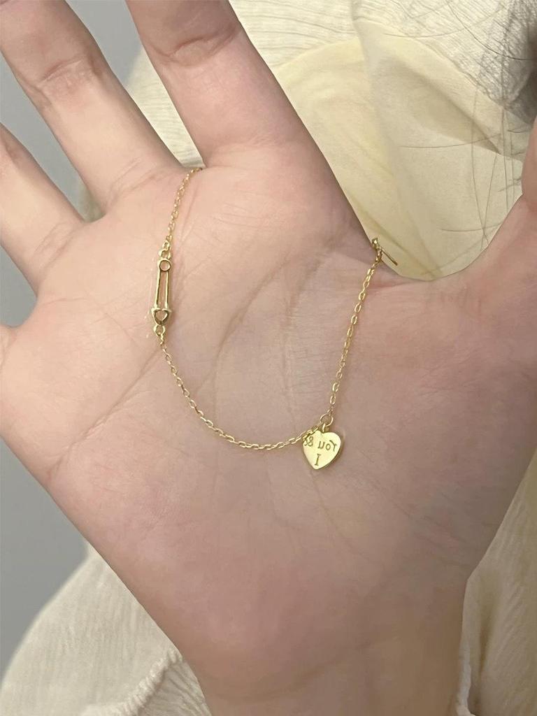 18K Gold-Plated Heart Tag Bracelet: S925 Silver, High-End, Versatile, Light Luxury Design for Women.
