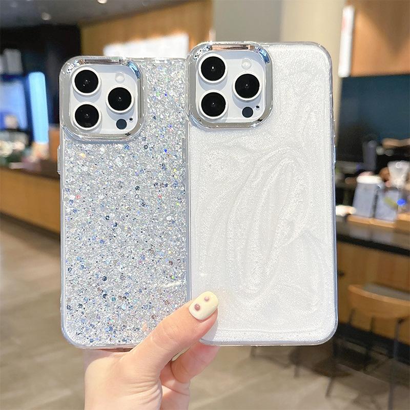 Glue Glitter Sequin Mobile Phone Case for IPhone17promax Light Luxury for Apple 16plus Transparent and Simple 14