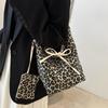Korean Double Sided Leopard Print Bucket Shoulder Bag , Stylish Leopard Print Handbag for Women, Fashion Bow Large Capacity Crossbody Bag