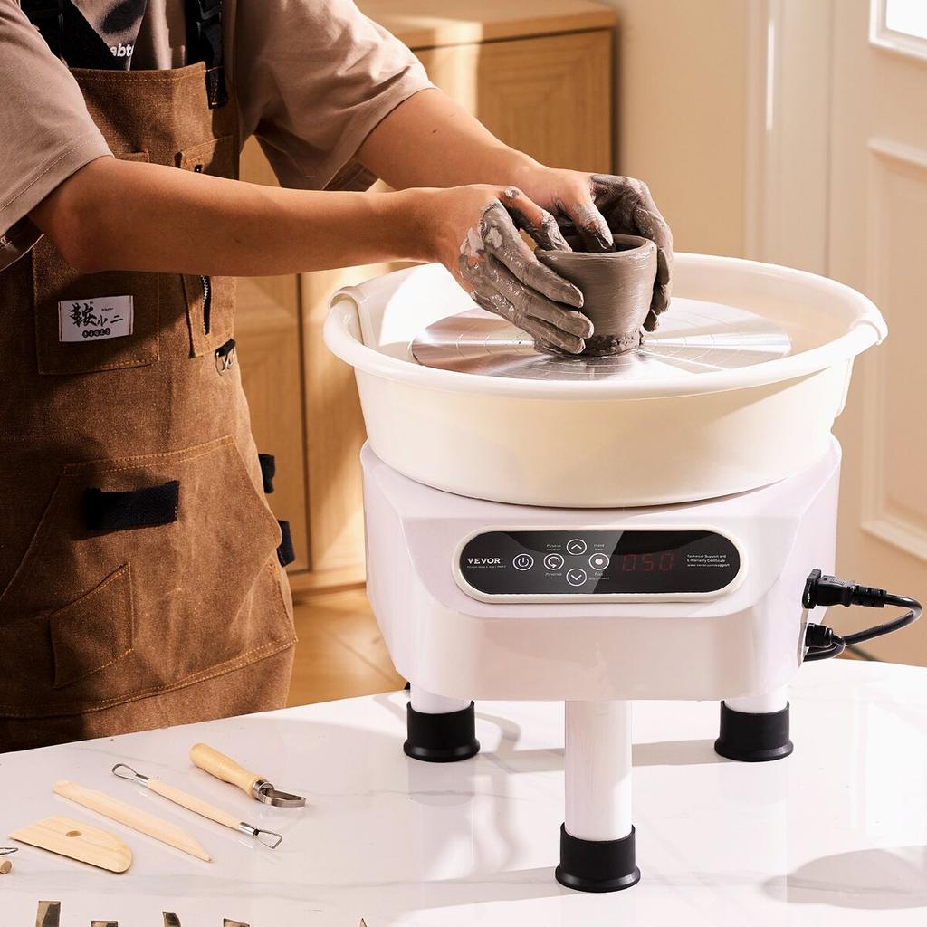 Pottery Wheel 11in Ceramic Wheel Foot Pedal Touch Screen 450W 3 Legs White