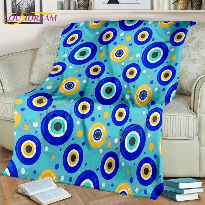 Bule Evil Eye Blanket Hamsa Hand Psychedelic Blanket for Travel Bedding Chair Adult Lightweight Bohemian Style Blanket Tapestry