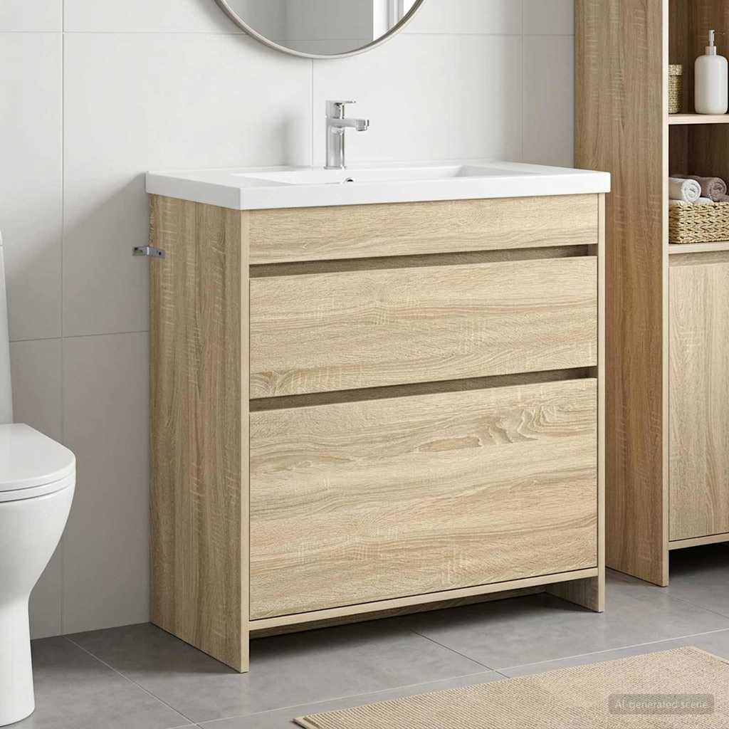 Bathroom Vanity Cabinet in Sonoma Oak 78.5 x 37.5 x 81 cm Particleboard